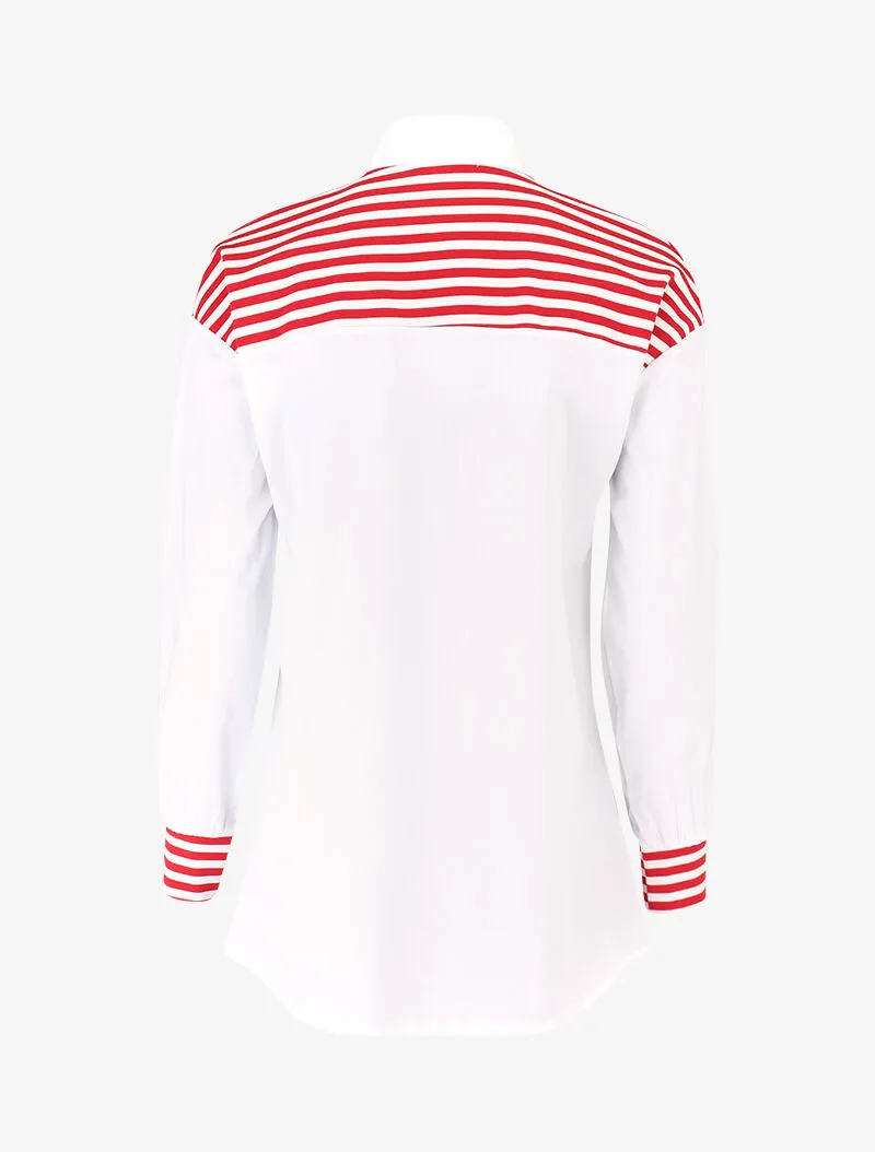 Chemise trompe l'oeil empiécé sweat rayé - rouge