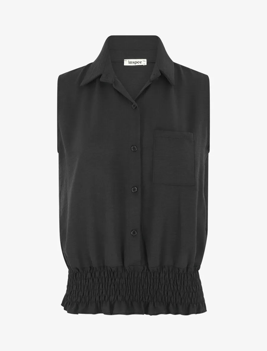 Chemise uni sans manches à bord élastiqué - Noir