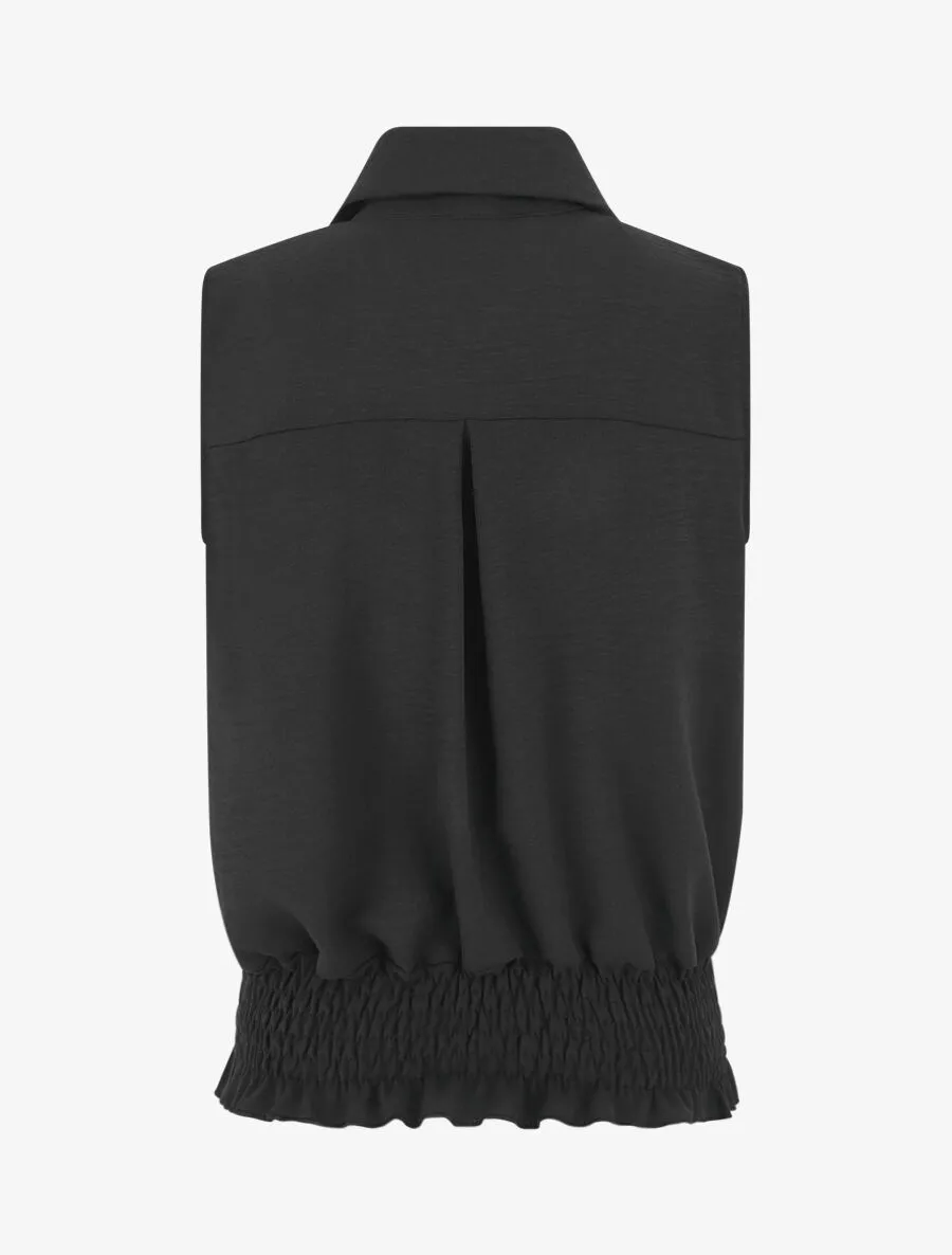 Chemise uni sans manches à bord élastiqué - Noir