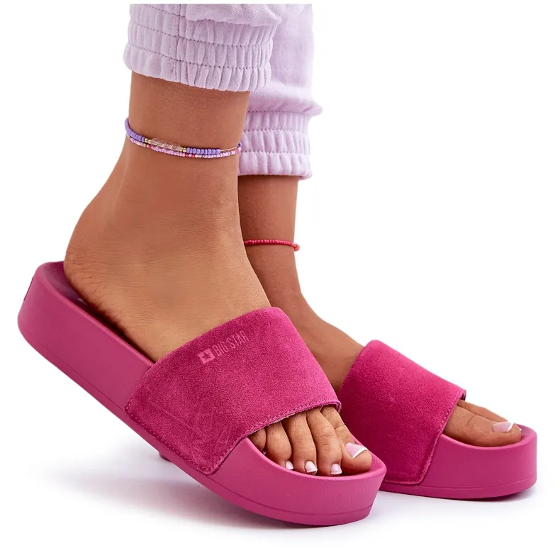 Claquettes en daim pour femmes sur la plateforme Big Star NN274A672 Fuchsia rose