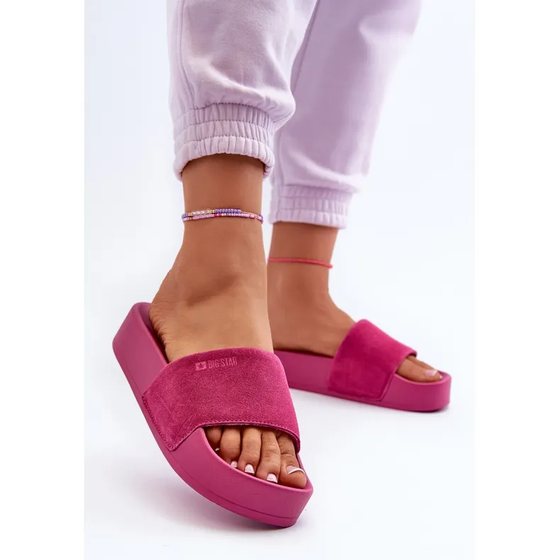 Claquettes en daim pour femmes sur la plateforme Big Star NN274A672 Fuchsia rose