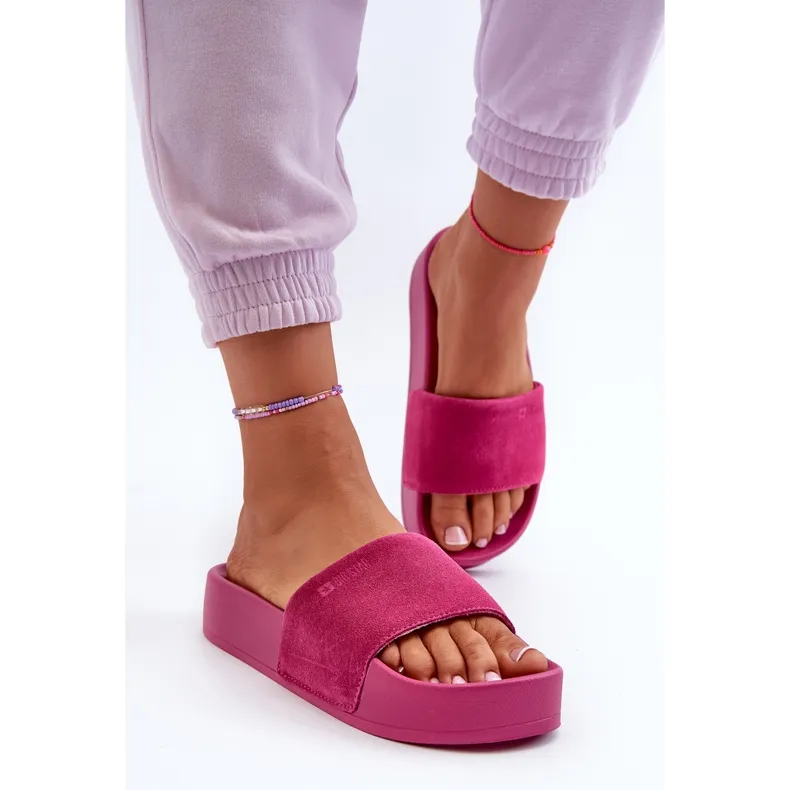 Claquettes en daim pour femmes sur la plateforme Big Star NN274A672 Fuchsia rose