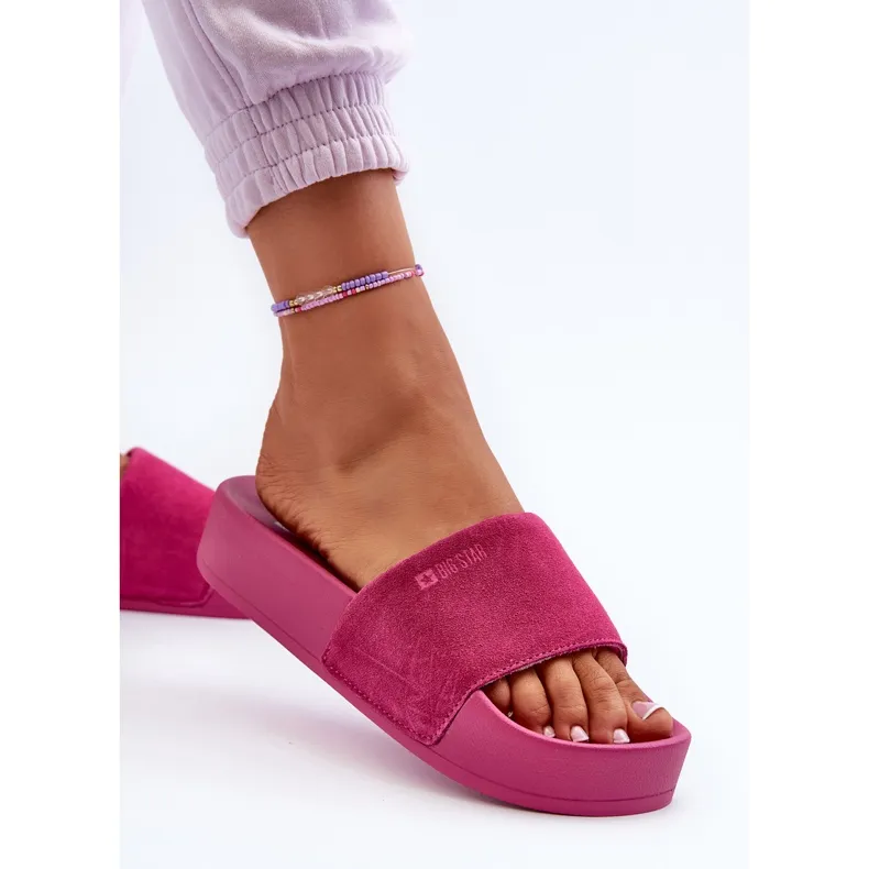 Claquettes en daim pour femmes sur la plateforme Big Star NN274A672 Fuchsia rose