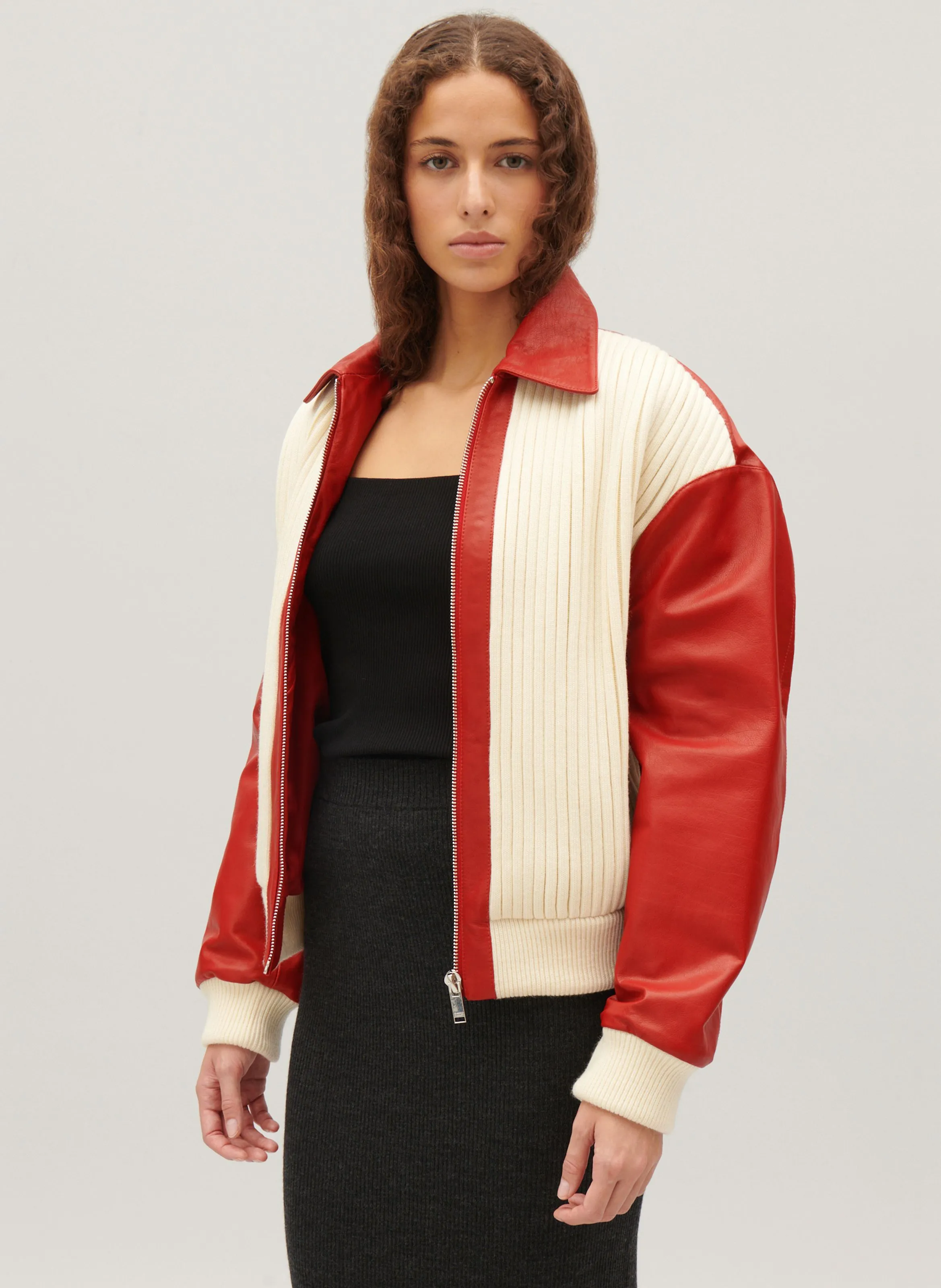 CLAUDIE PIERLOT  Blouson droit col classique bi matière - Multicolore