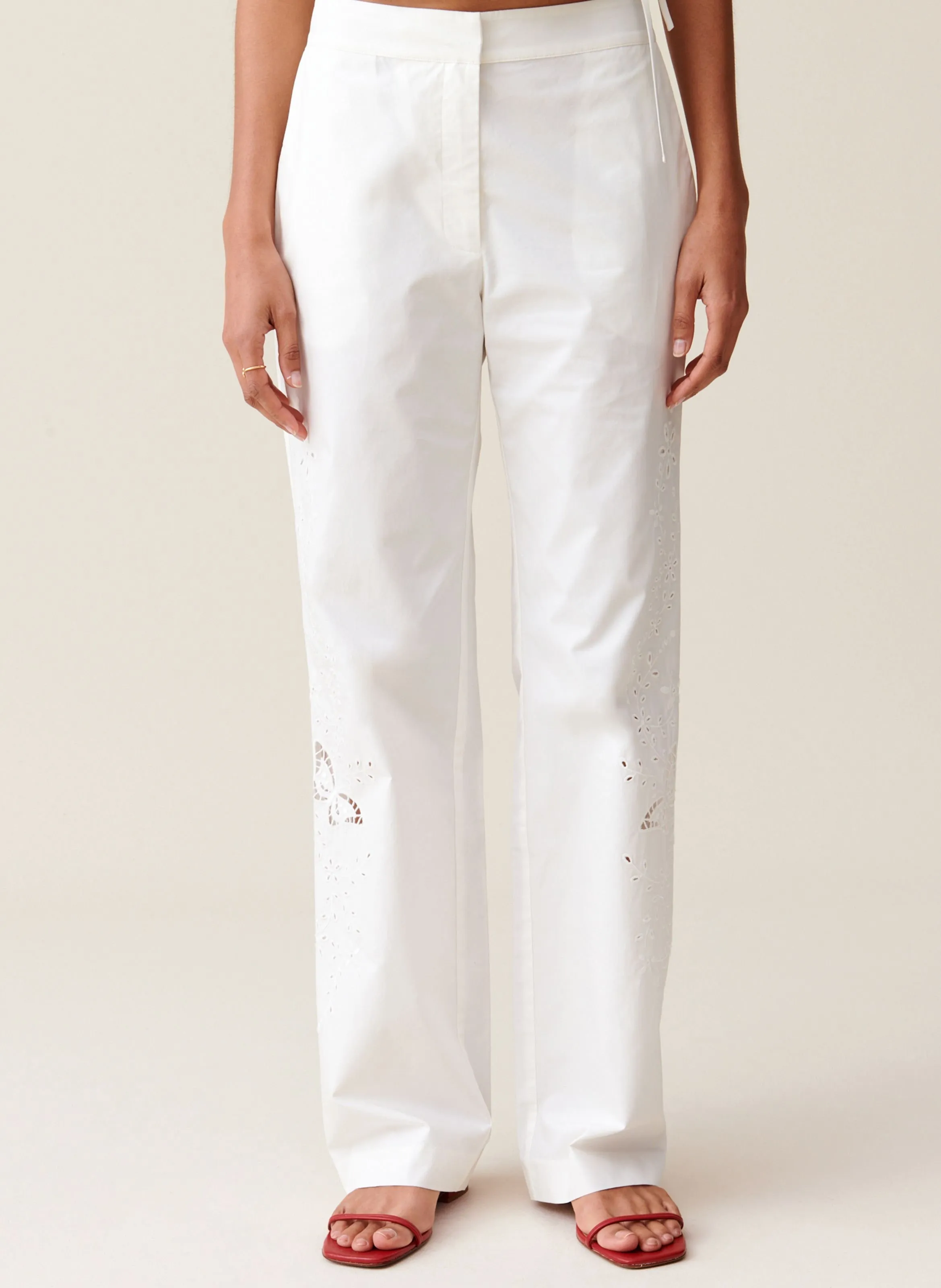 CLAUDIE PIERLOT  Pantalon droit brodé en coton - Blanc