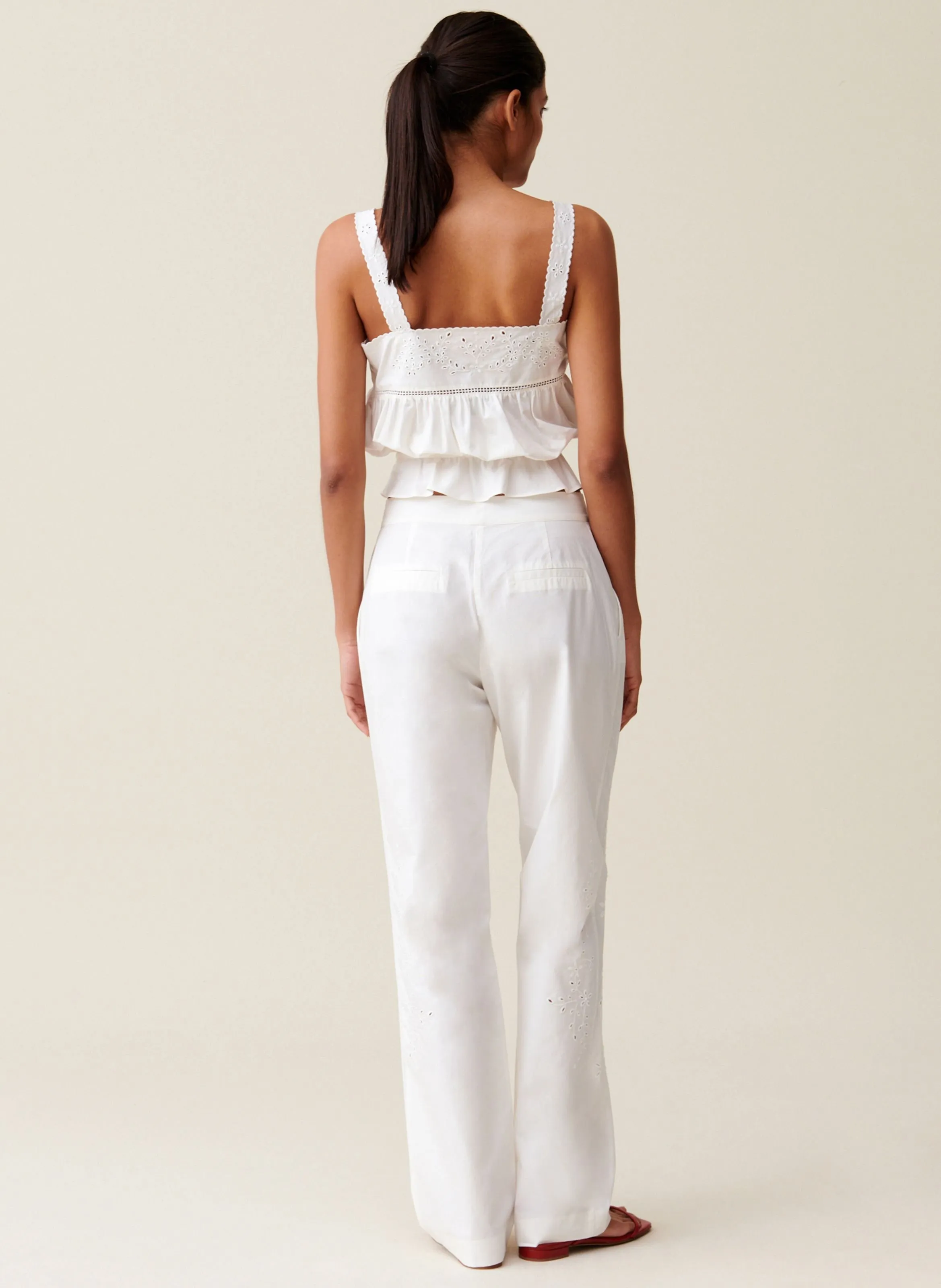 CLAUDIE PIERLOT  Pantalon droit brodé en coton - Blanc