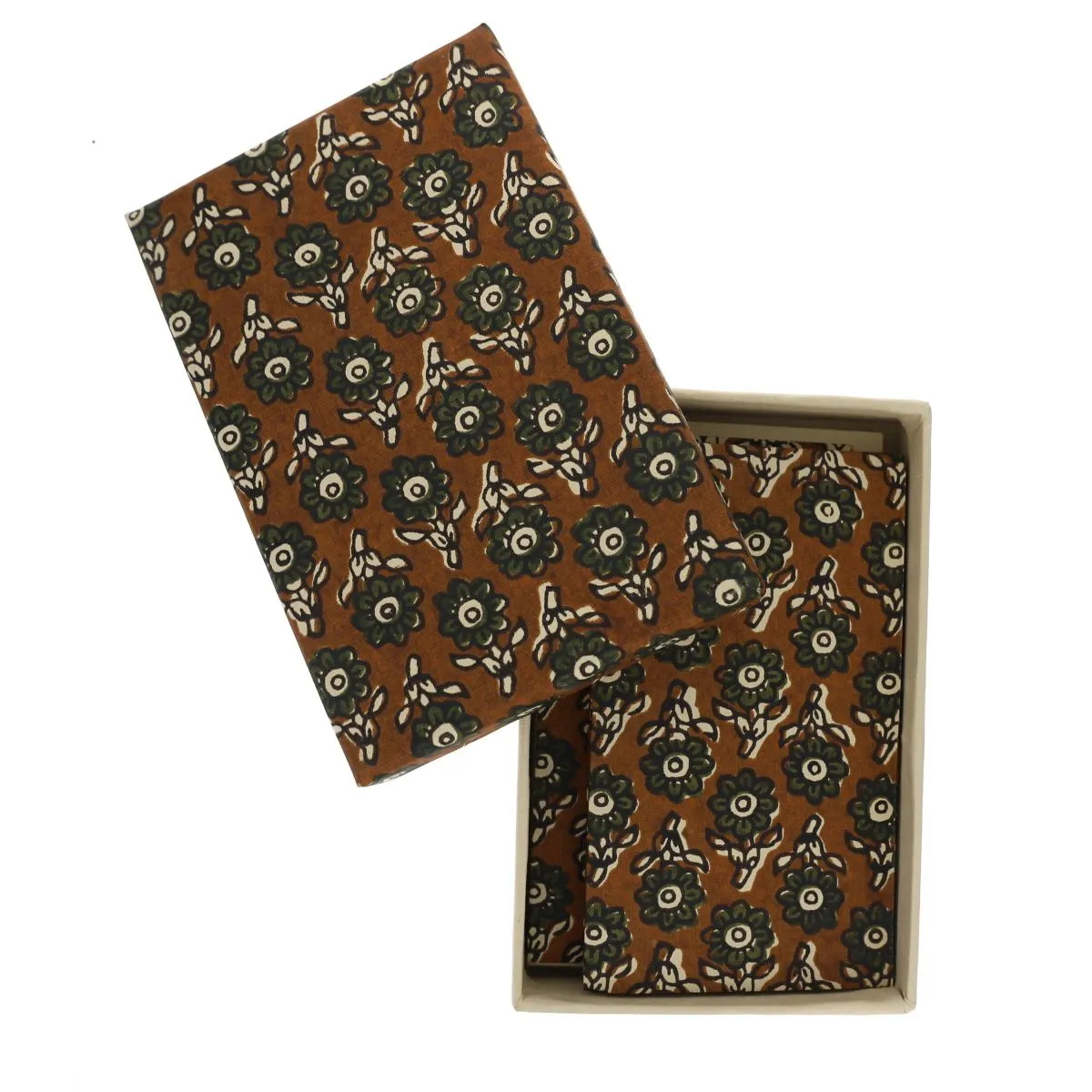 Coffret de correspondance fleuri kaki block print - Delhi d'antan Pondie Chérie - Le petit Souk