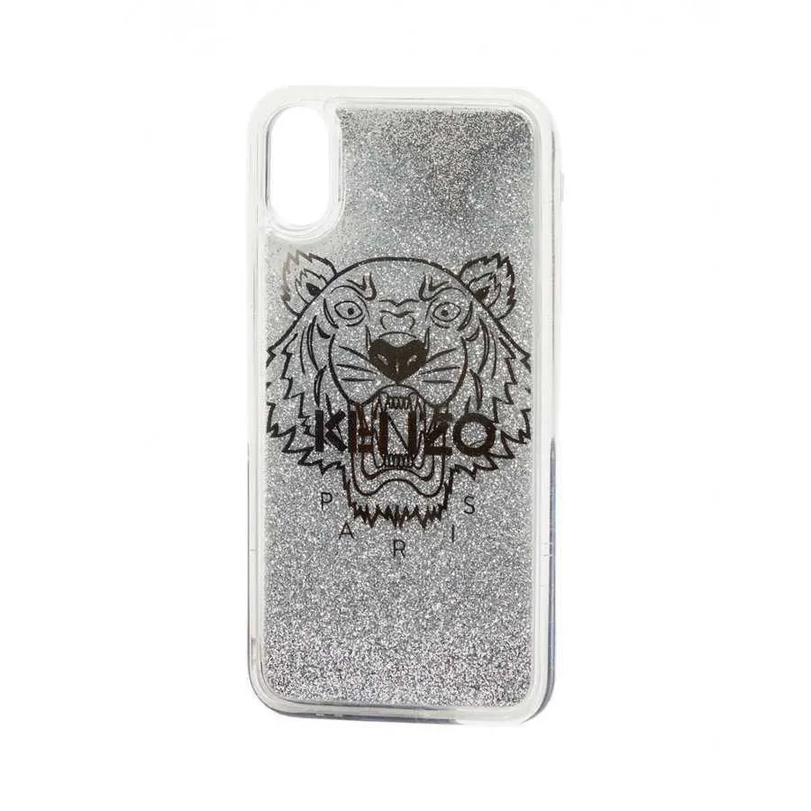 Coque Iphone X ⎢ Kenzo ⎢ Pailletes argentées et logo Tigre