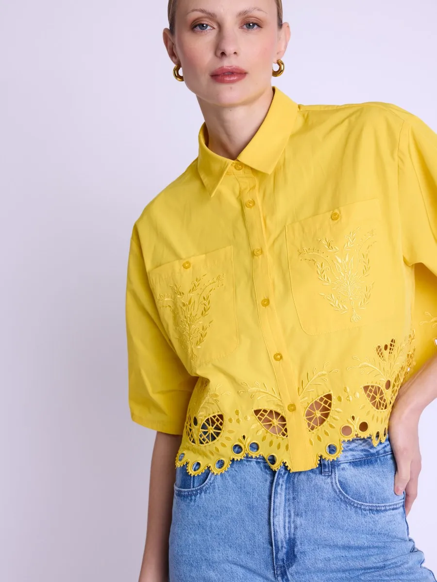 CYRIELLE | Chemise courte jaune avec broderies