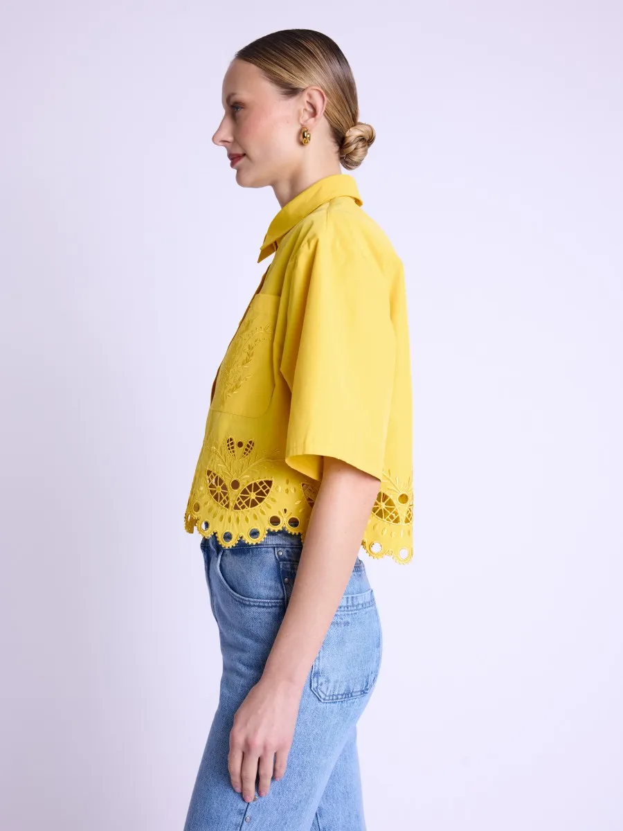 CYRIELLE | Chemise courte jaune avec broderies