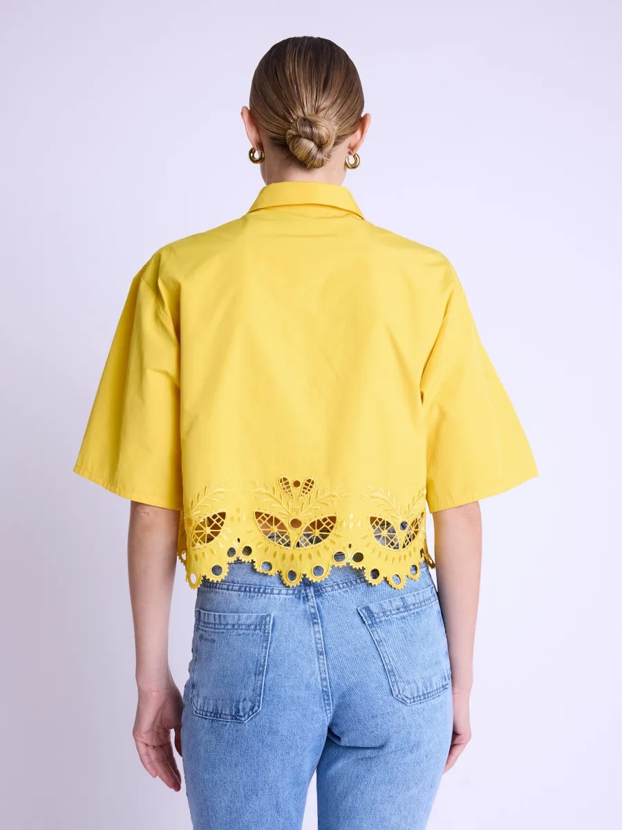 CYRIELLE | Chemise courte jaune avec broderies