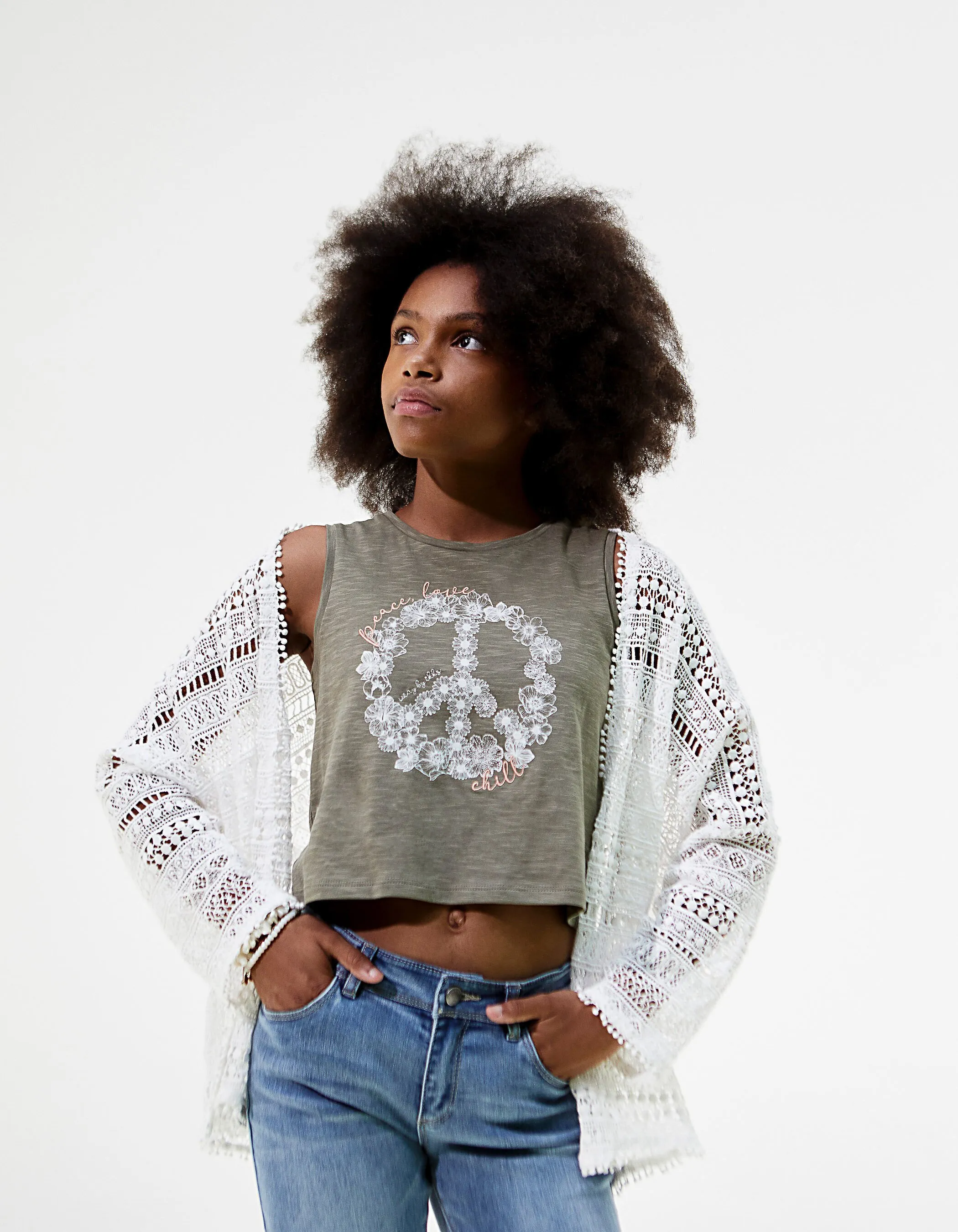 Débardeur cropped gris Peace and Love fille