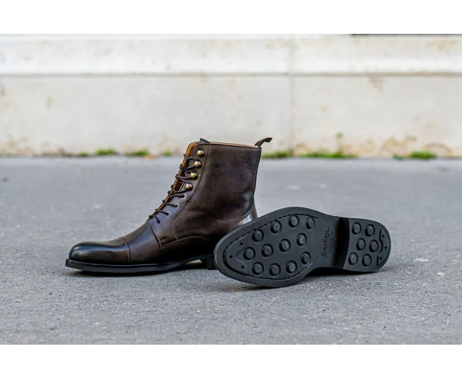 Derby boots homme à lacets Chocolat patiné Enfield Ii Gomme City