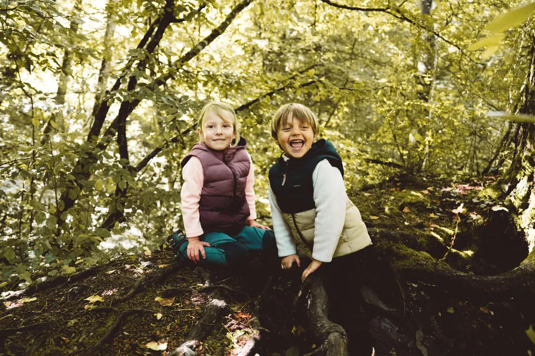 Doudoune sans manches de randonnée beige et bleue - enfant 2-6 ans