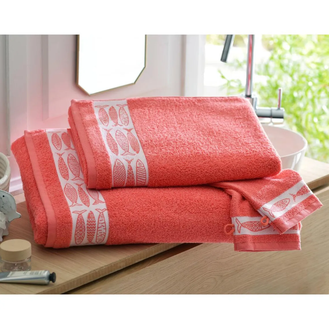 Drap de bain SARDINETTE orange corail en coton | 3 Suisses