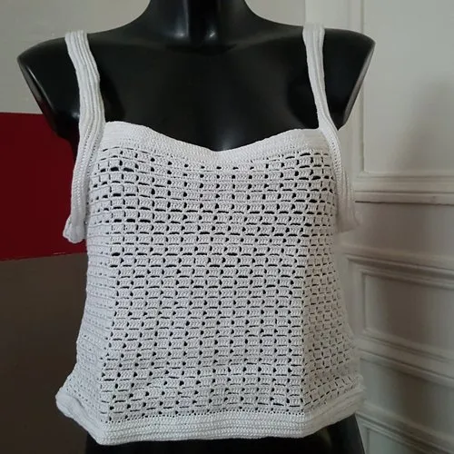 Débardeur blanc au crochet t. 40 fait main