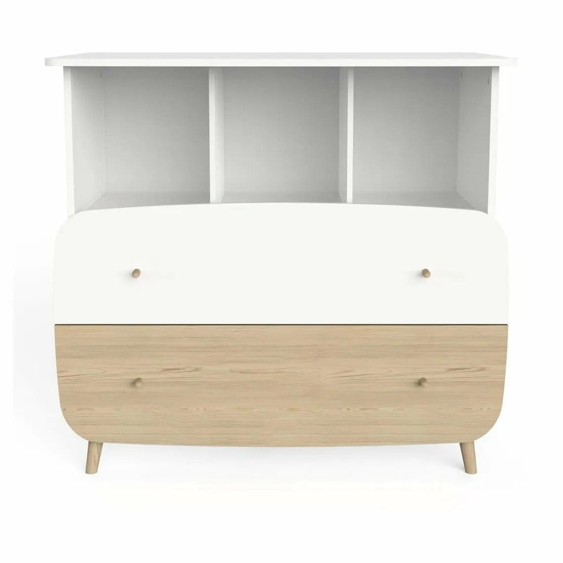 Ensemble FIRMANIA lit bébé + plan à langer pour commode + commode 2 tiroirs et 3 niches - blanc et pin natu