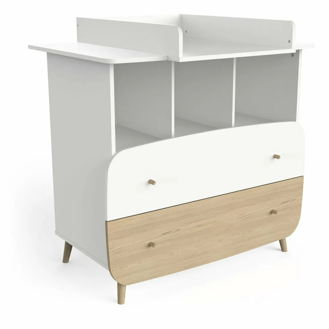 Ensemble FIRMANIA lit bébé + plan à langer pour commode + commode 2 tiroirs et 3 niches - blanc et pin natu