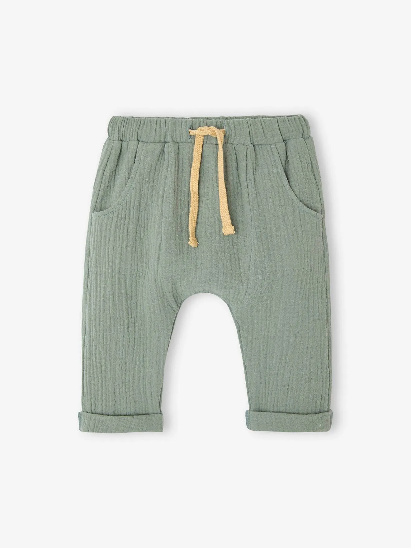 Ensemble t-shirt et pantalon en gaze de coton naissance vert de gris - Vertbaudet