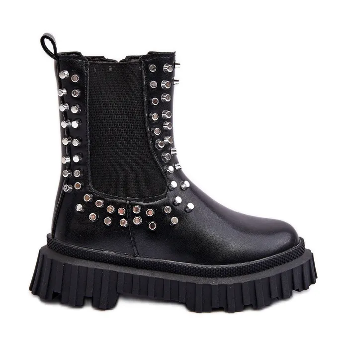 FR1 Bottines Chelsea fille ornées de strass, noir Adelie le noir