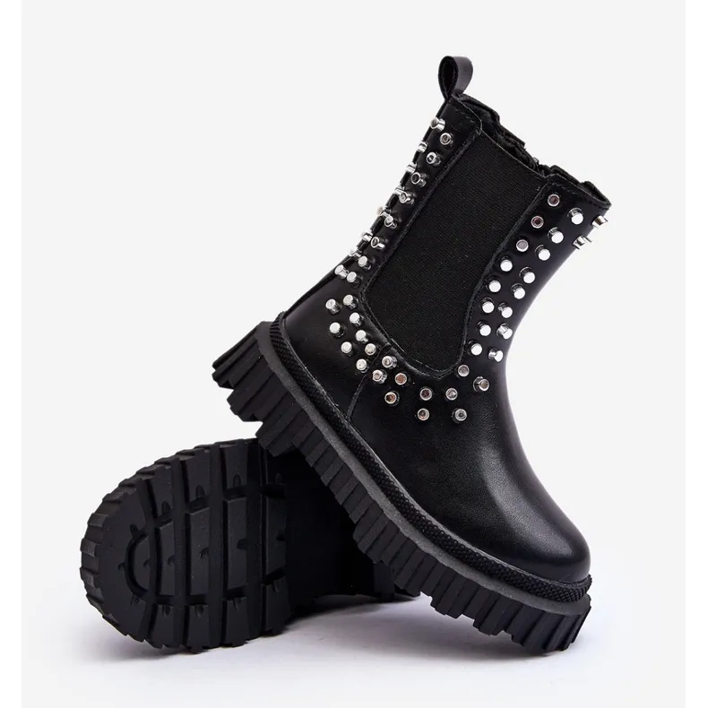 FR1 Bottines Chelsea fille ornées de strass, noir Adelie le noir