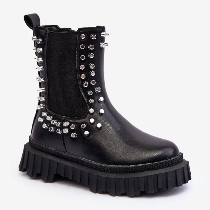 FR1 Bottines Chelsea fille ornées de strass, noir Adelie le noir