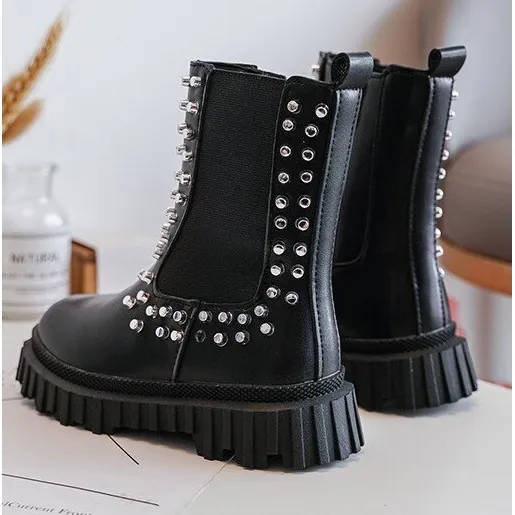 FR1 Bottines Chelsea fille ornées de strass, noir Adelie le noir