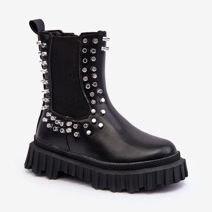 FR1 Bottines Chelsea fille ornées de strass, noir Adelie le noir