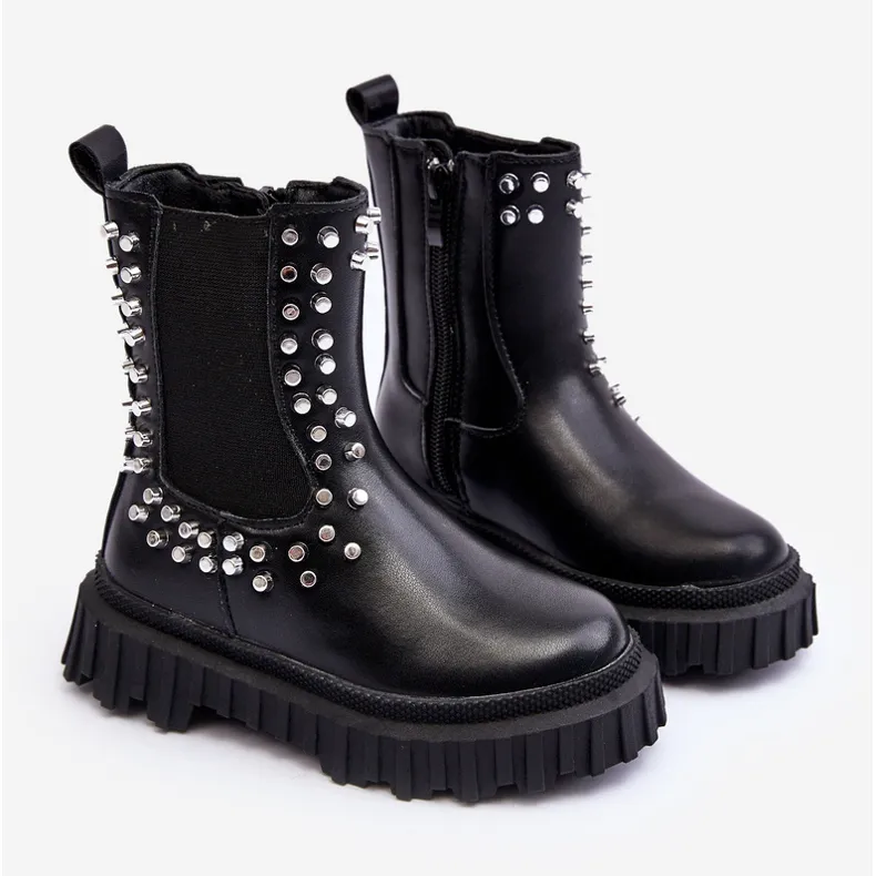 FR1 Bottines Chelsea fille ornées de strass, noir Adelie le noir