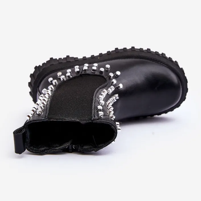 FR1 Bottines Chelsea fille ornées de strass, noir Adelie le noir