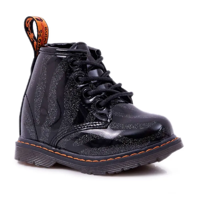 FRROCK Boots Enfant Laquées avec une fermeture éclair Noir Omua le noir