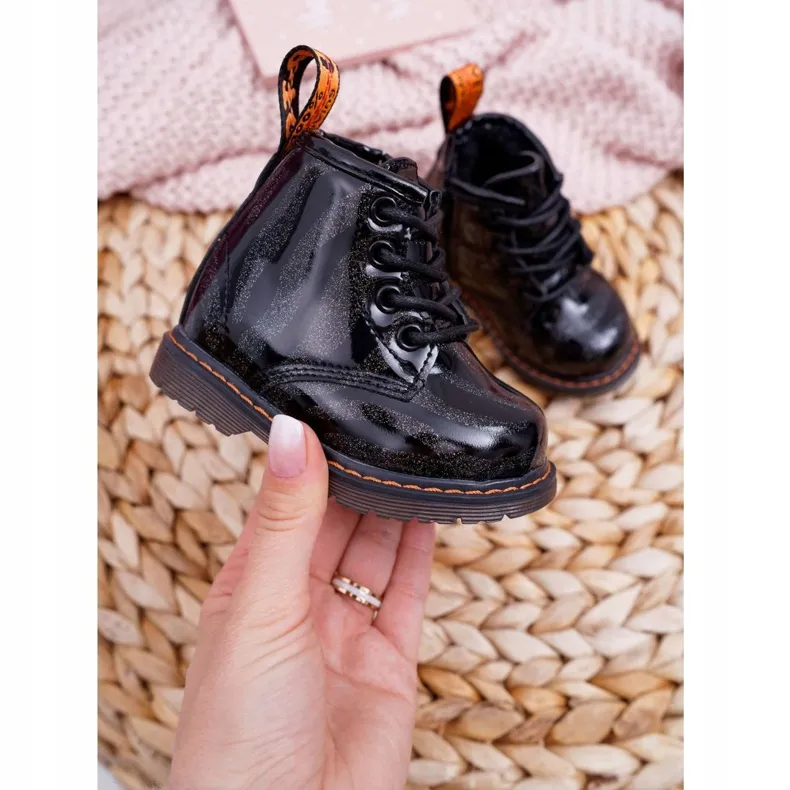 FRROCK Boots Enfant Laquées avec une fermeture éclair Noir Omua le noir