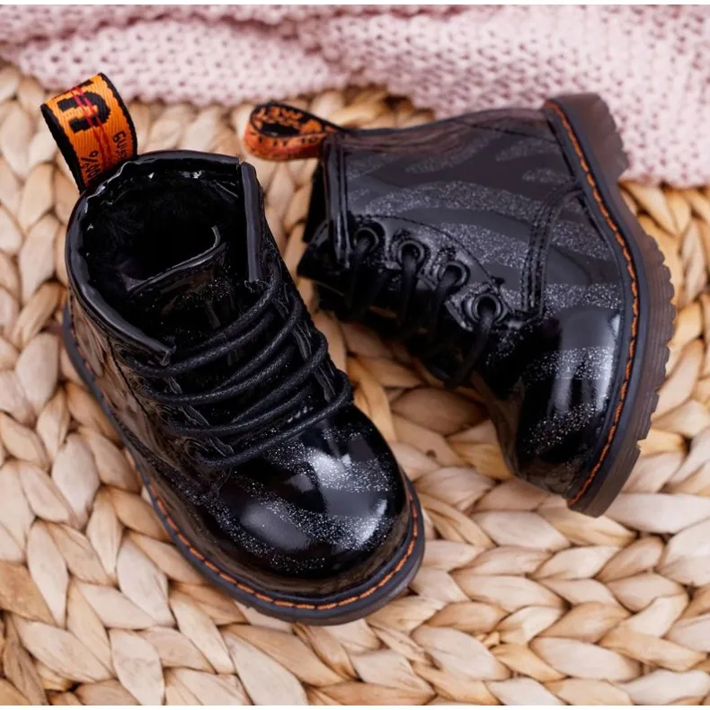 FRROCK Boots Enfant Laquées avec une fermeture éclair Noir Omua le noir