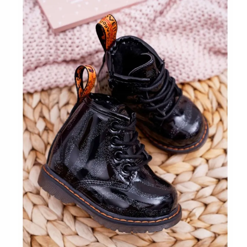 FRROCK Boots Enfant Laquées avec une fermeture éclair Noir Omua le noir