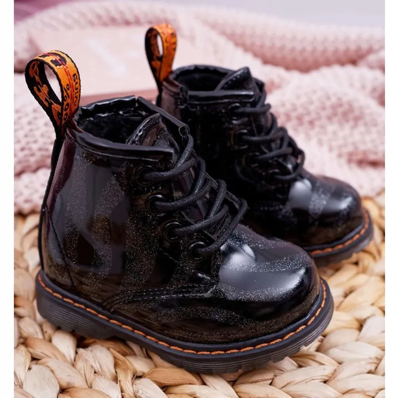 FRROCK Boots Enfant Laquées avec une fermeture éclair Noir Omua le noir