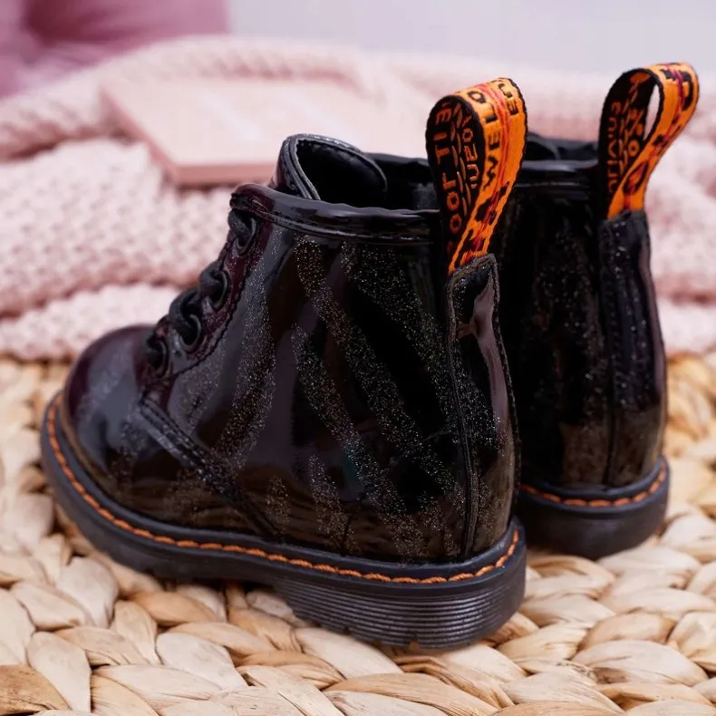 FRROCK Boots Enfant Laquées avec une fermeture éclair Noir Omua le noir