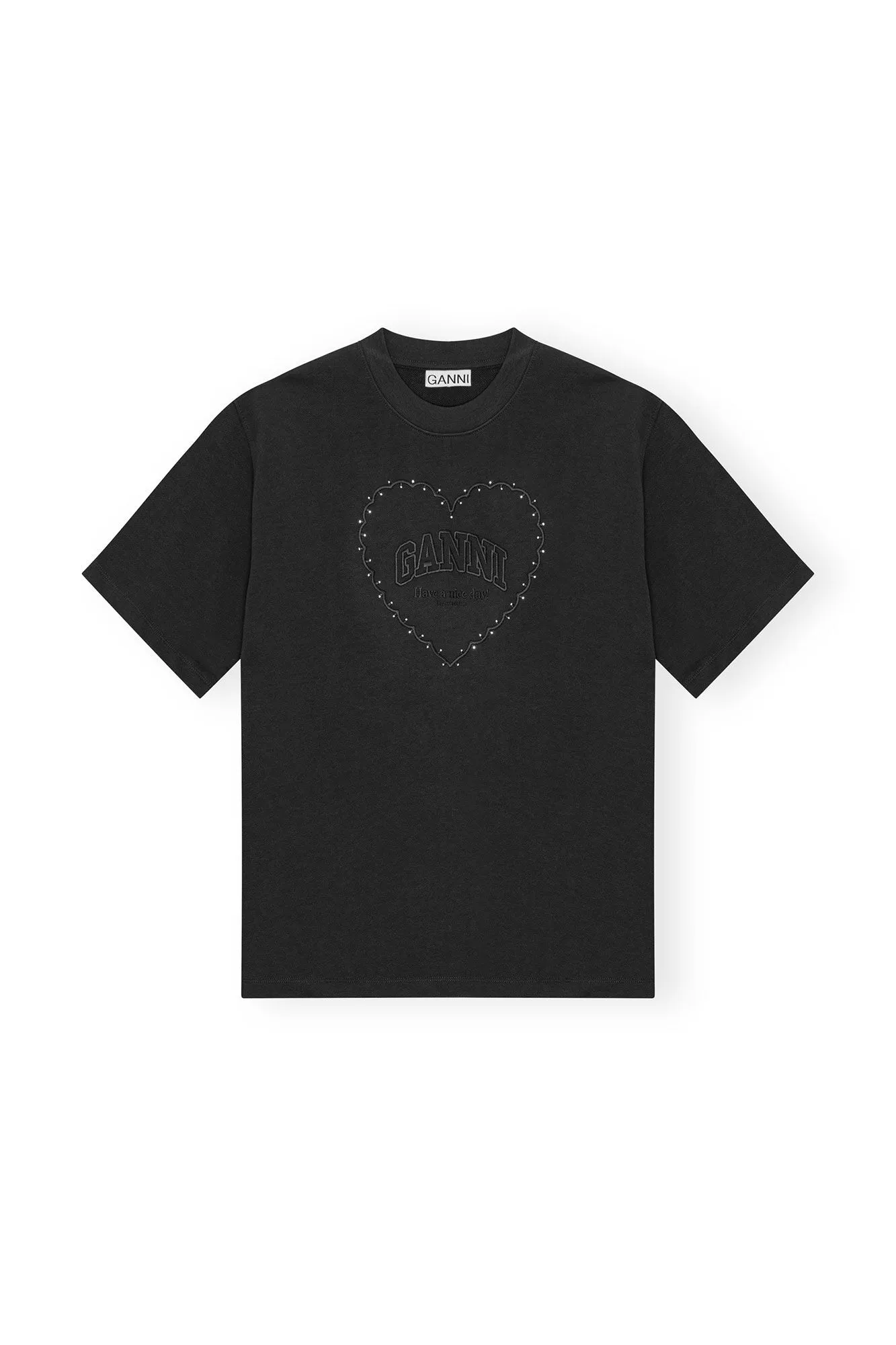 Ganni - Heavy Cotton Drop Shoulder Heart T-shirt