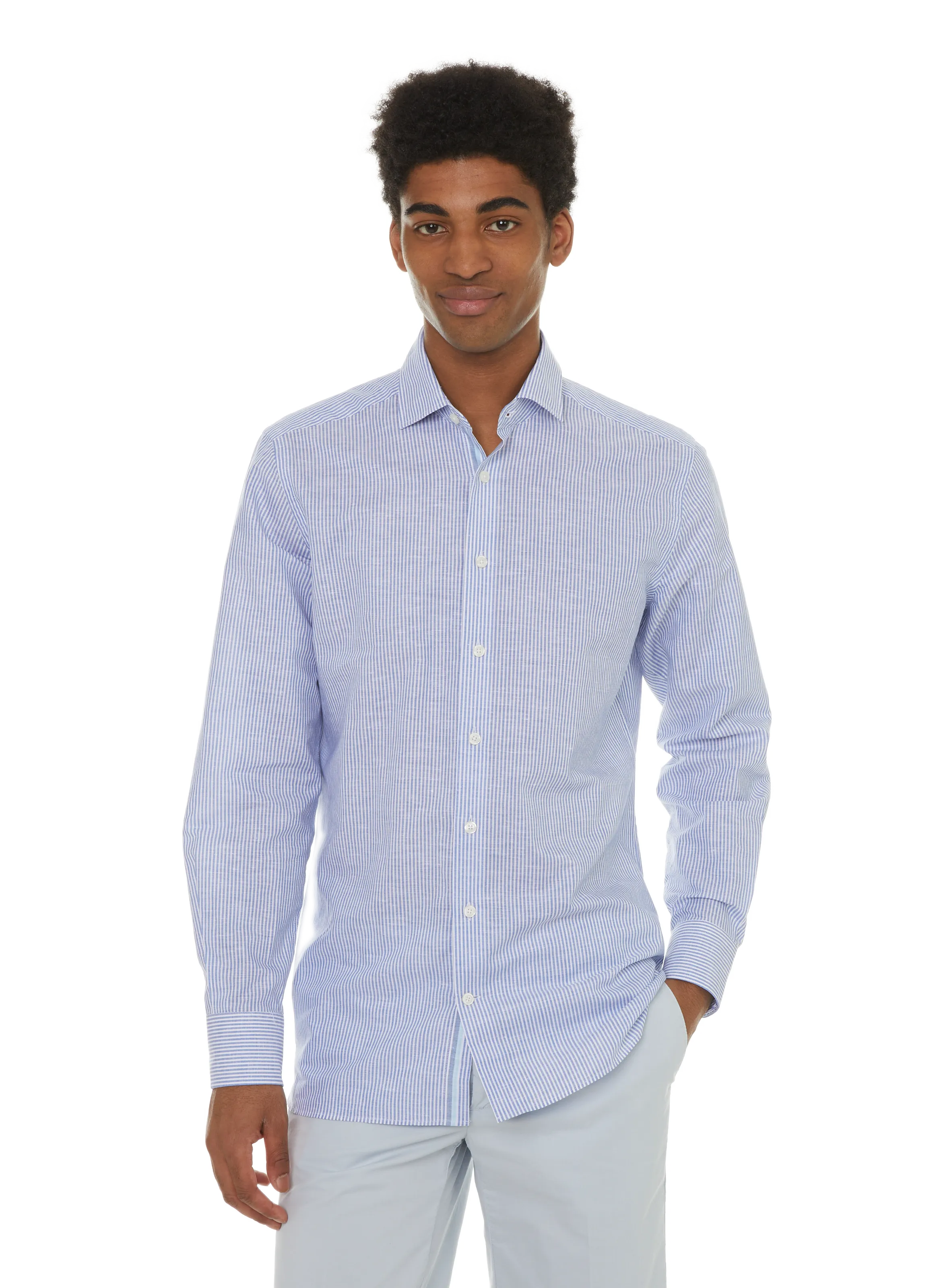 HACKETT  Chemise à rayures en lin et coton - Bleu