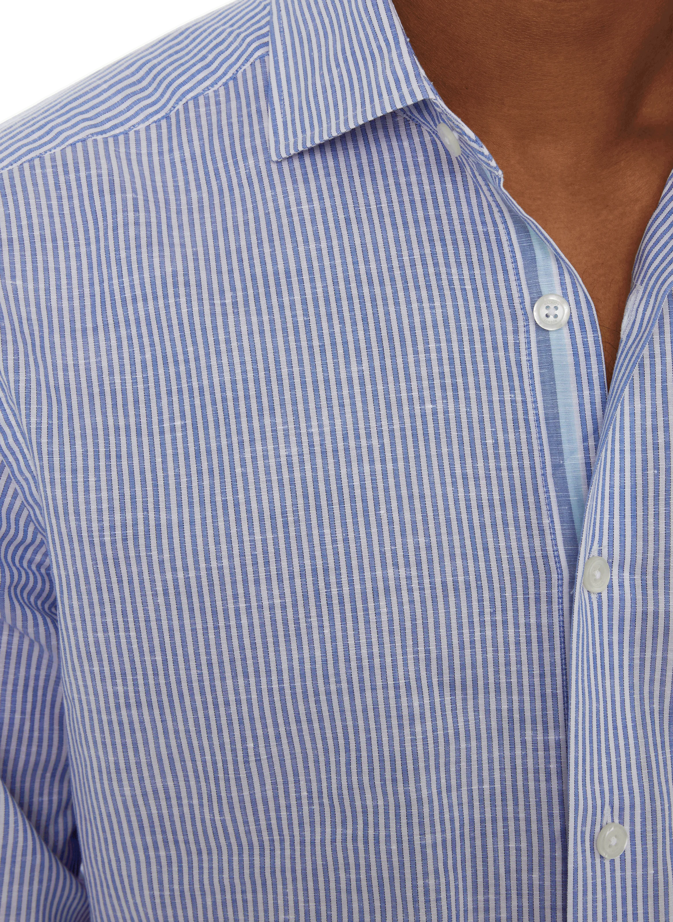 HACKETT  Chemise à rayures en lin et coton - Bleu