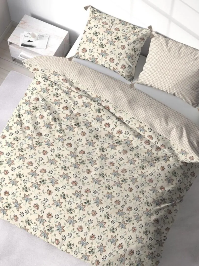 Housse de couette 260x240 + 2 taies DENIA 100% Coton 57 fils - Multicolore