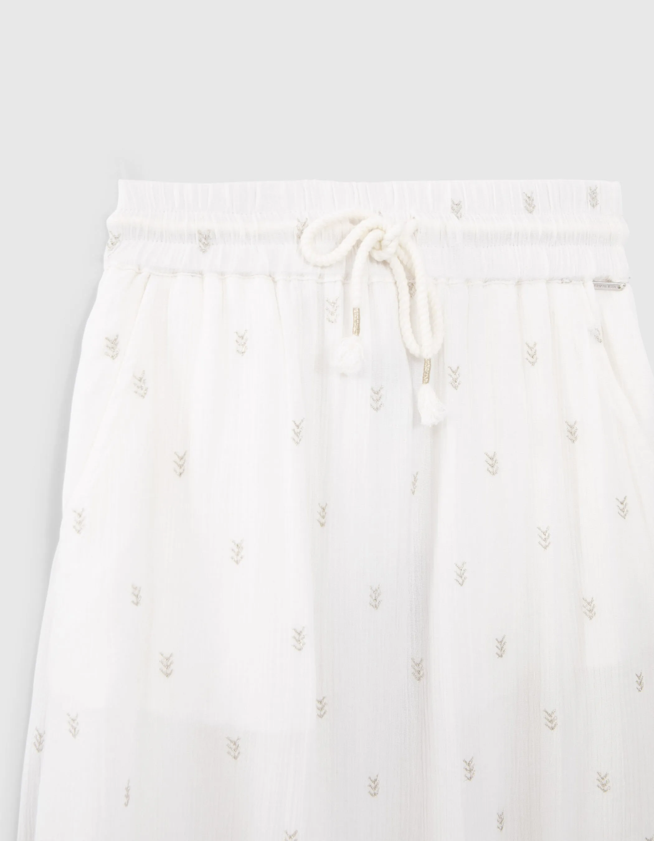 Jupe longue blanc cassé broderies dorées fille