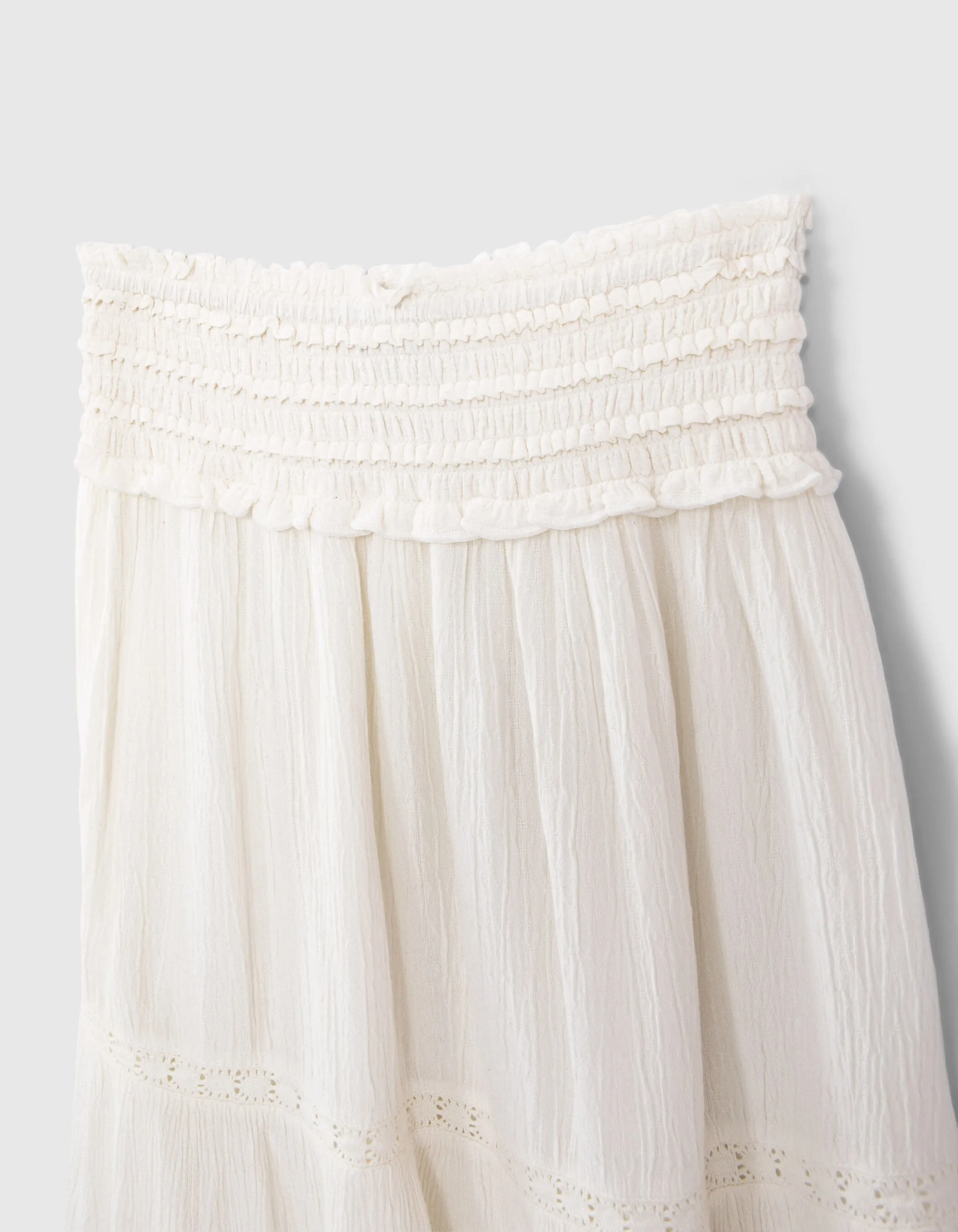 Jupe longue blanc cassé dentelle taille smockée fille