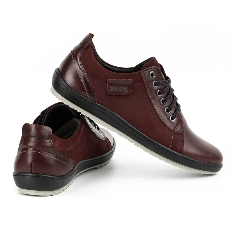 Kampol Chaussures casual cuir homme 61KAM bordeaux rouge