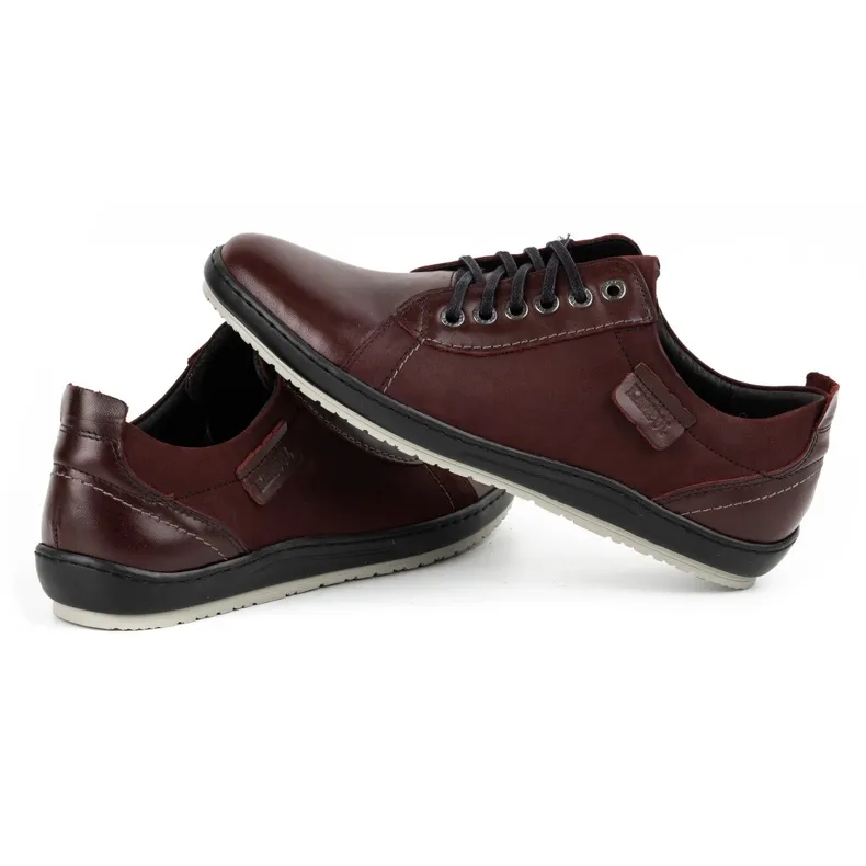 Kampol Chaussures casual cuir homme 61KAM bordeaux rouge