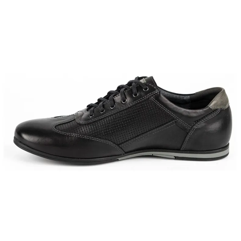 Kampol Chaussures casual en cuir pour hommes 64/15 noir le noir