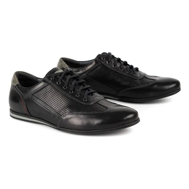 Kampol Chaussures casual en cuir pour hommes 64/15 noir le noir