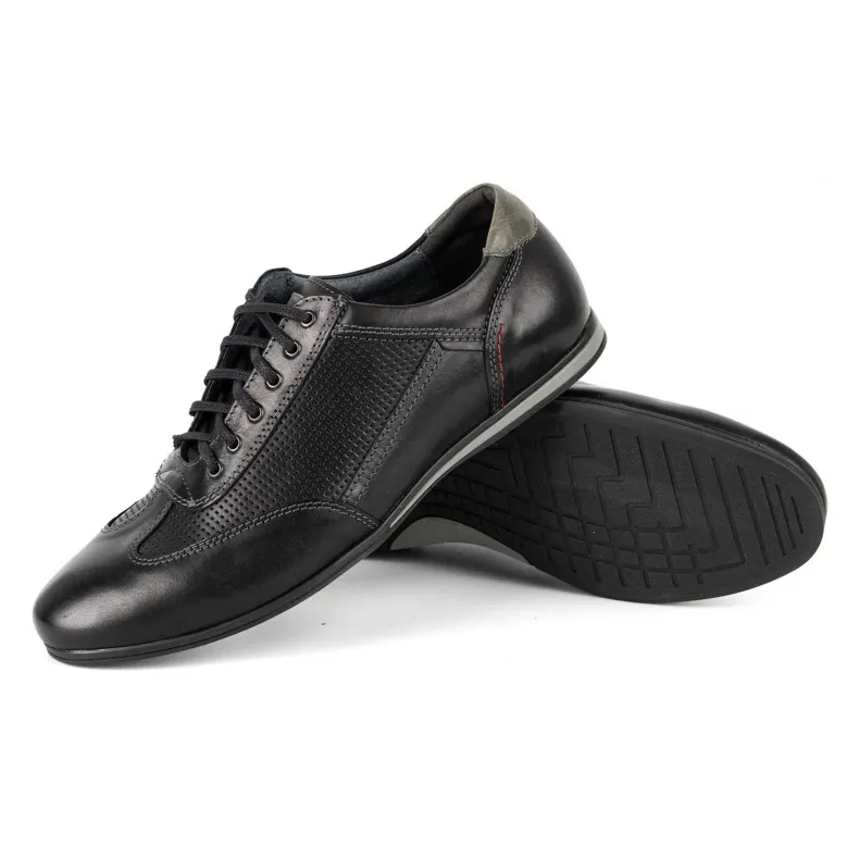 Kampol Chaussures casual en cuir pour hommes 64/15 noir le noir