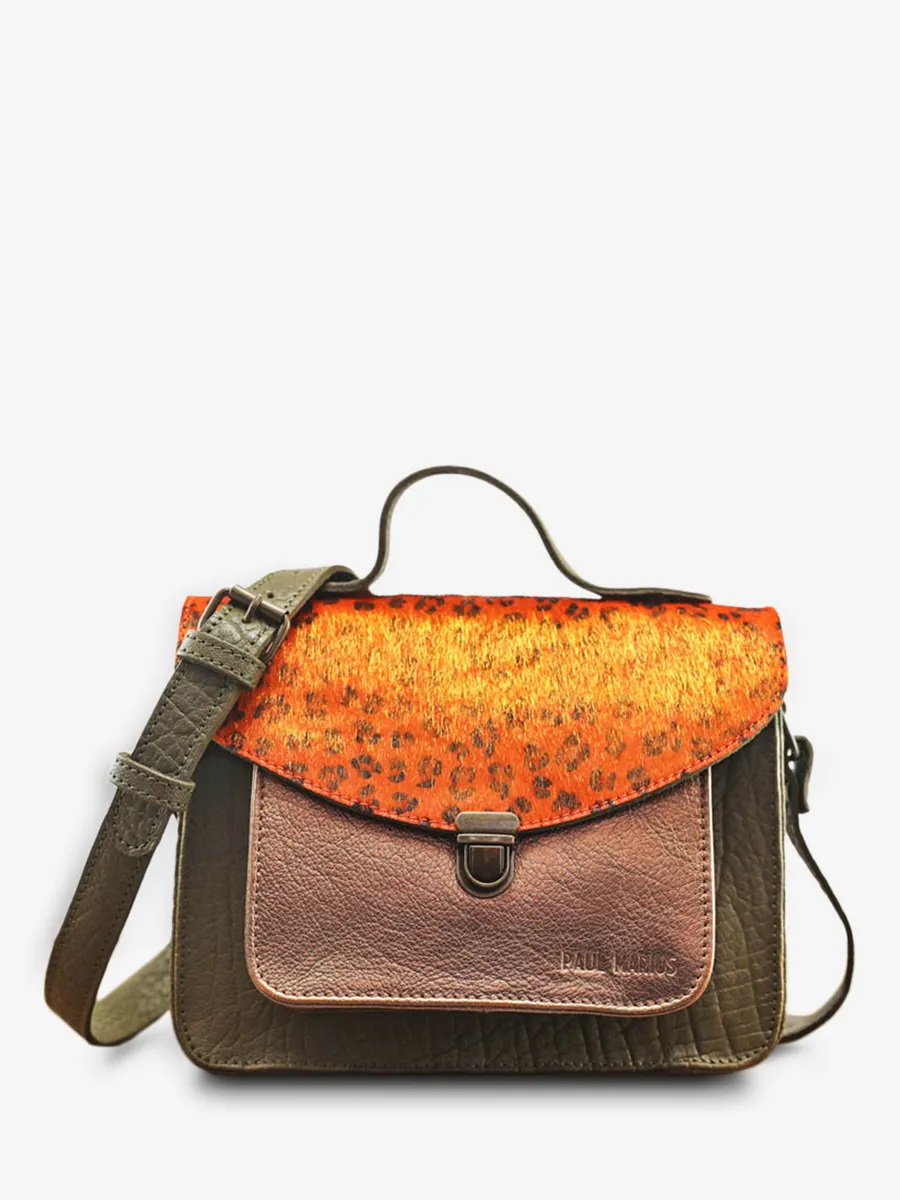 LEATHER HAND BAG FOR WOMAN ORANGE,COPPER Mademoiselle George leopard - Orange Copper