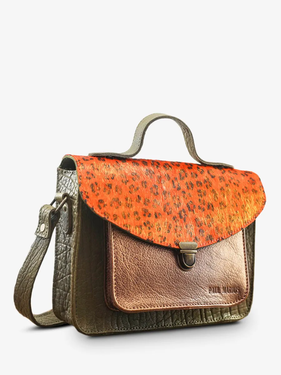 LEATHER HAND BAG FOR WOMAN ORANGE,COPPER Mademoiselle George leopard - Orange Copper