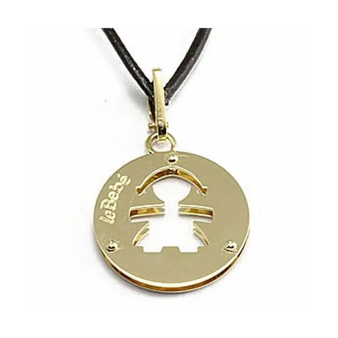 leBebè Collier Femme avec Cordon Noir et Bébé Fille en Or Jaune - lbb1